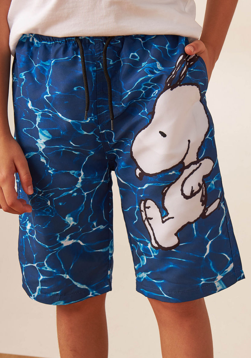 Snoopy Print Swim Shorts with Drawstring Closure-Swimwear-image-2