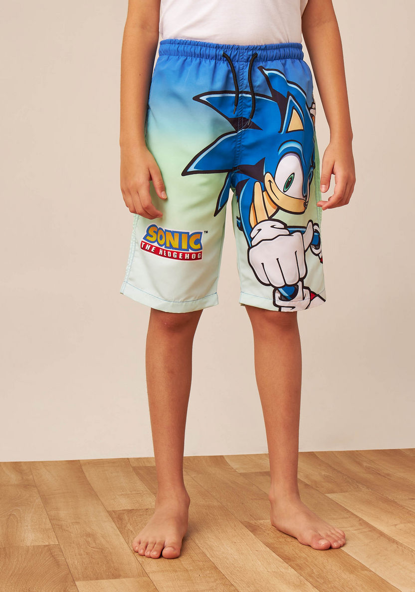 SEGA Sonic the Hedgehog Print Swim Shorts with Drawstring Closure-Swimwear-image-0