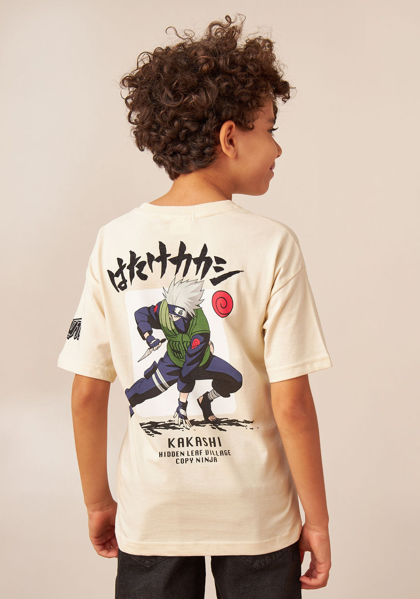 TV Tokyo Naruto Print Crew Neck T-shirt with Short Sleeves-T Shirts-image-2