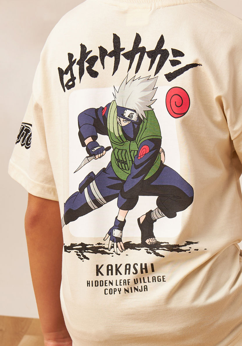TV Tokyo Naruto Print Crew Neck T-shirt with Short Sleeves-T Shirts-image-3