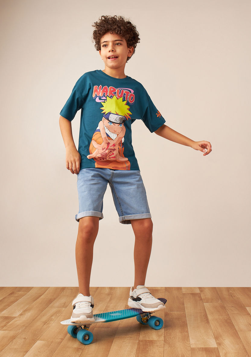 TV Tokyo Naruto Print Crew Neck T-shirt with Short Sleeves-T Shirts-image-1