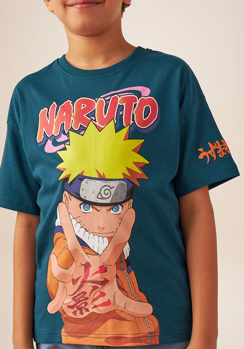 TV Tokyo Naruto Print Crew Neck T-shirt with Short Sleeves-T Shirts-image-3