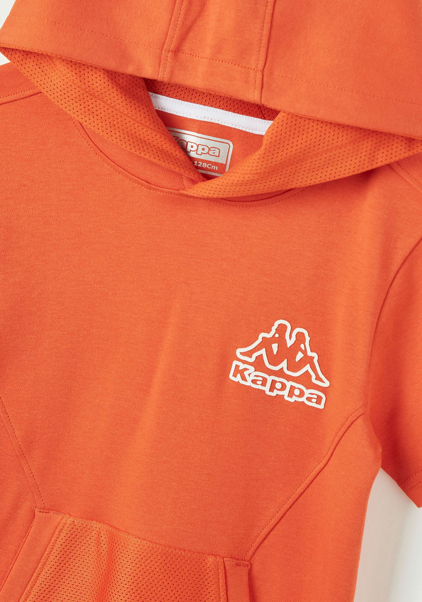 Kappa Logo Print Hooded T-shirt with Kangaroo Pocket and Short Sleeves-T Shirts-image-1