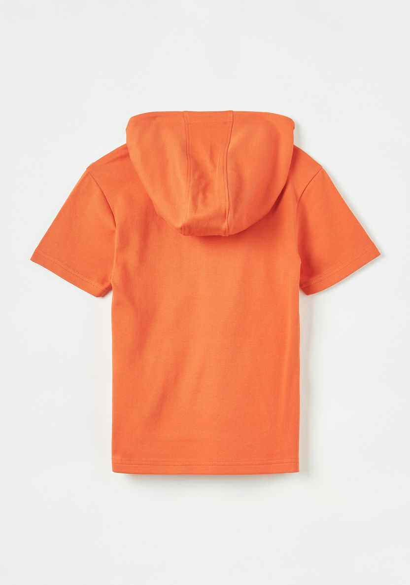 Kappa Logo Print Hooded T-shirt with Kangaroo Pocket and Short Sleeves-T Shirts-image-3