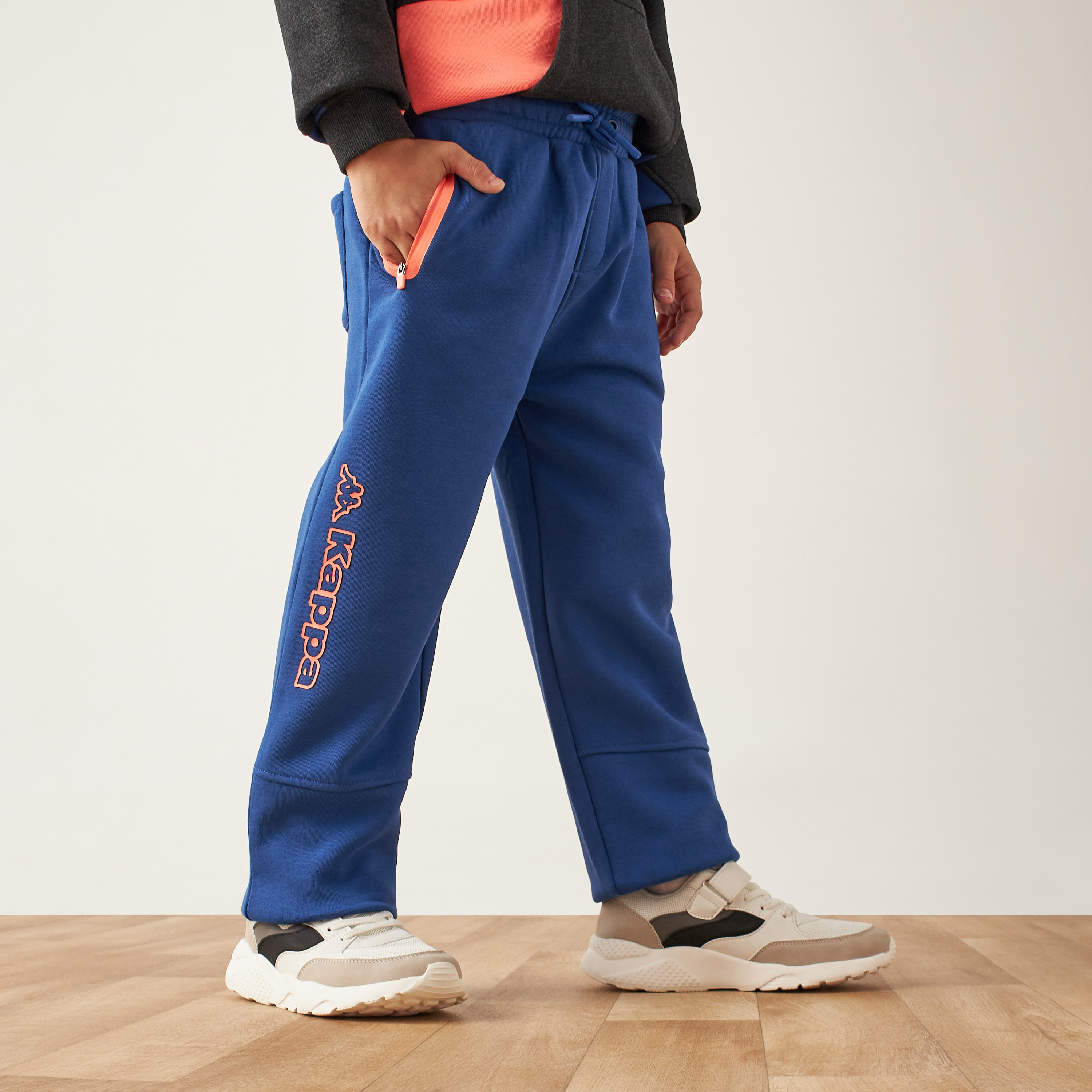 Kappa Logo Print Pants with Drawstring Closure and Pockets