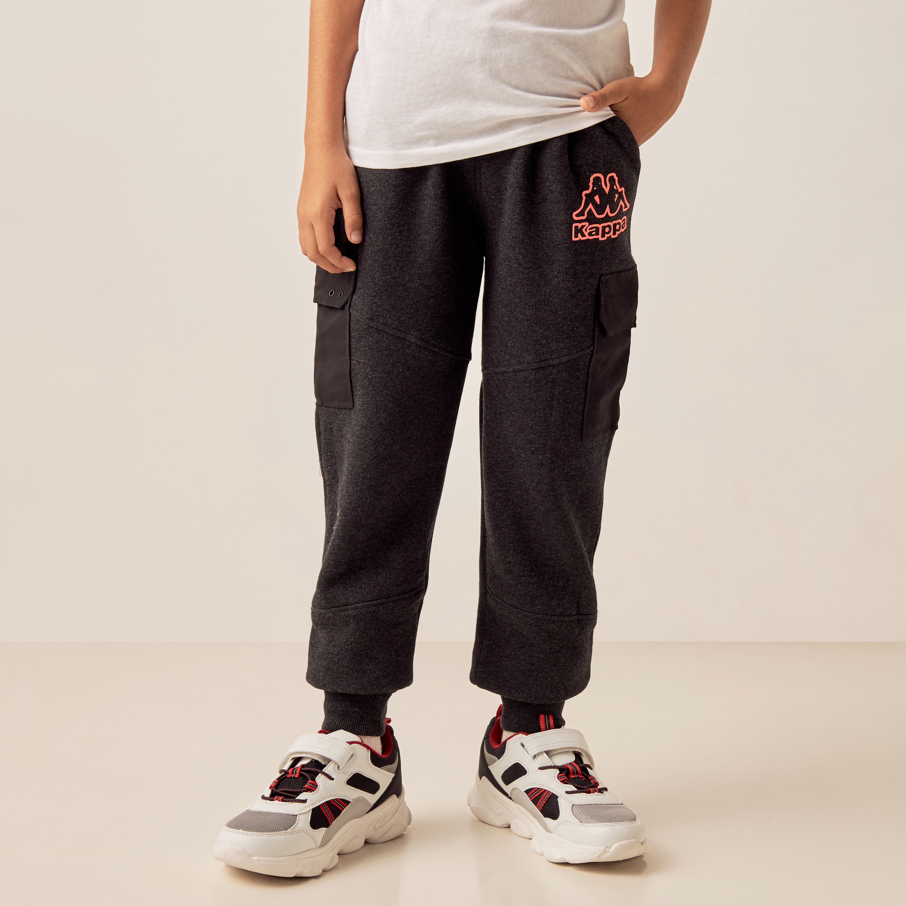 Kappa Logo Print Joggers with Pockets and Drawstring Closure-boys-clothing-bottoms-joggersandtrackpants-image-1