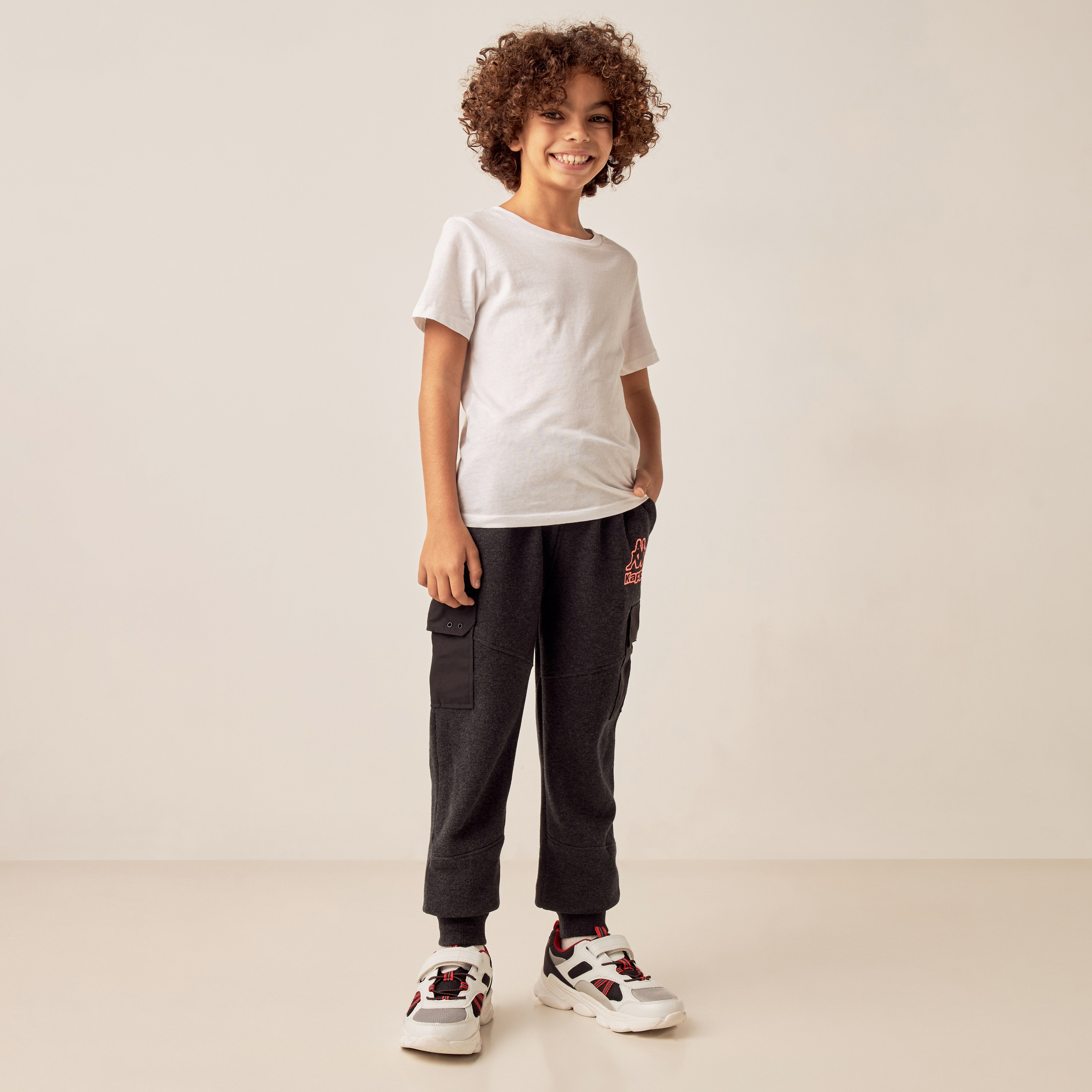 Kappa Logo Print Joggers with Pockets and Drawstring Closure-boys-clothing-bottoms-joggersandtrackpants-image-2