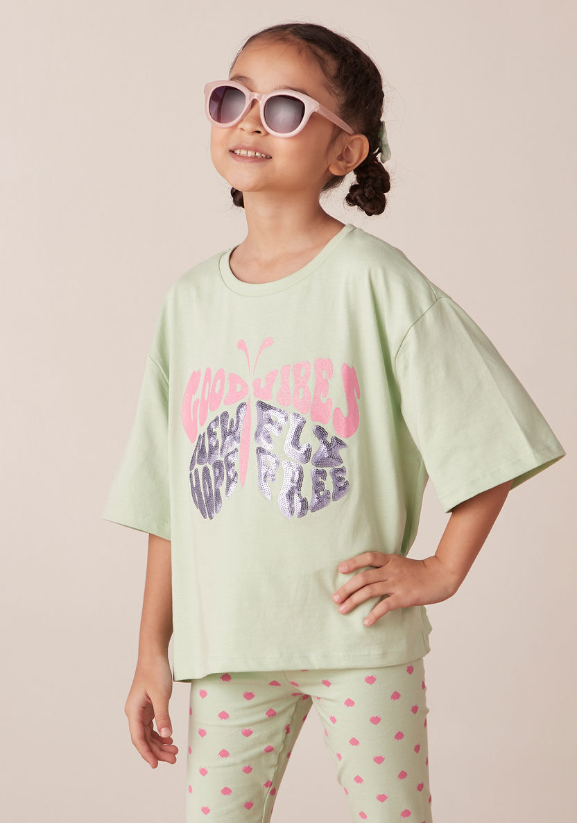Juniors Slogan Butterfly Print T-shirt with Short Sleeves-T Shirts-image-0