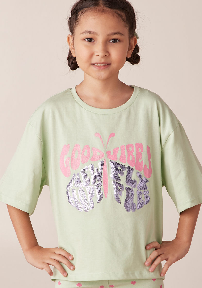 Juniors Slogan Butterfly Print T-shirt with Short Sleeves-T Shirts-image-2