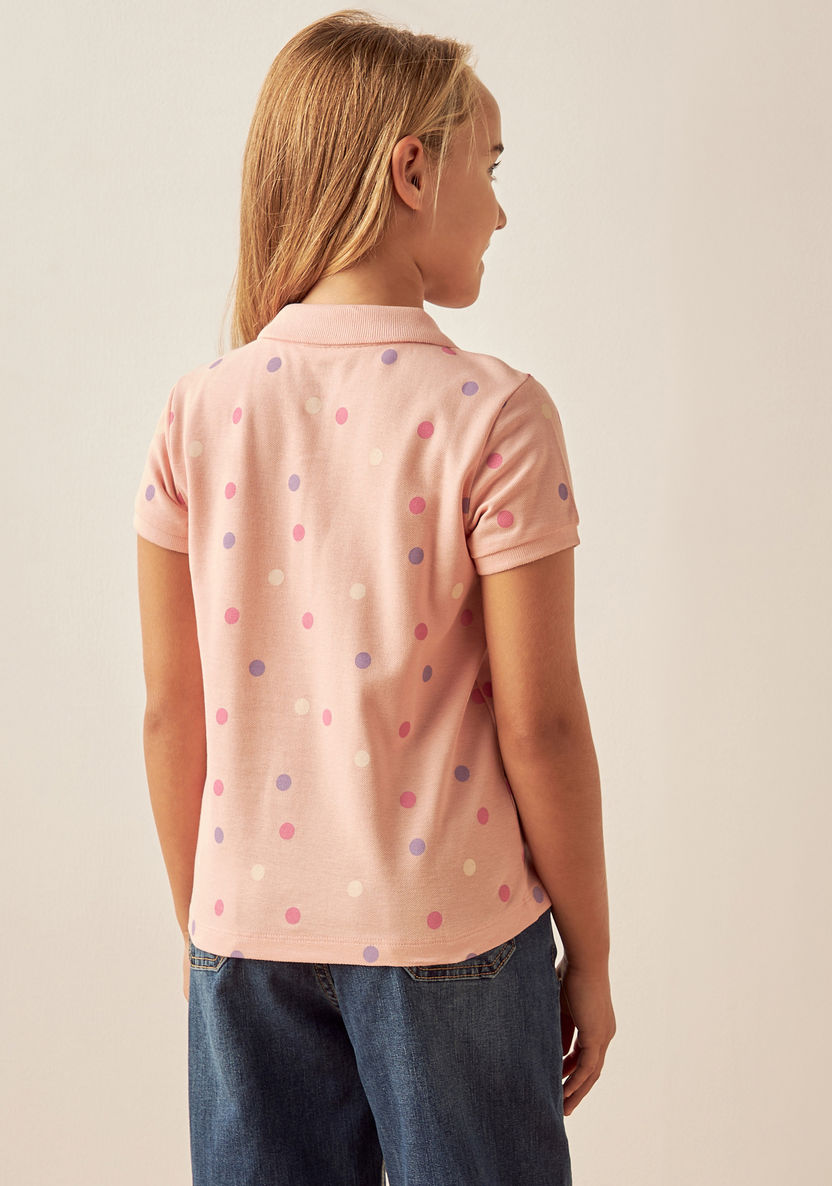 Juniors Polka Dot Print Polo T-shirt with Short Sleeves-T Shirts-image-2