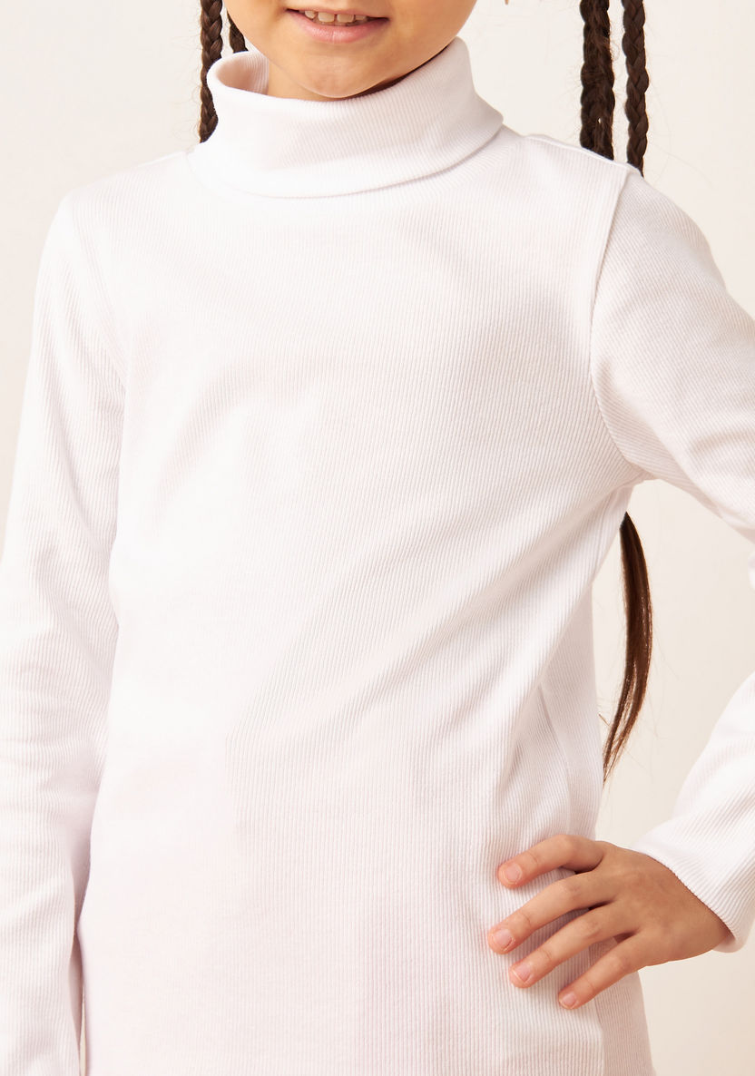 Juniors Textured Turtle Neck T-shirt with Long Sleeves-T Shirts-image-3
