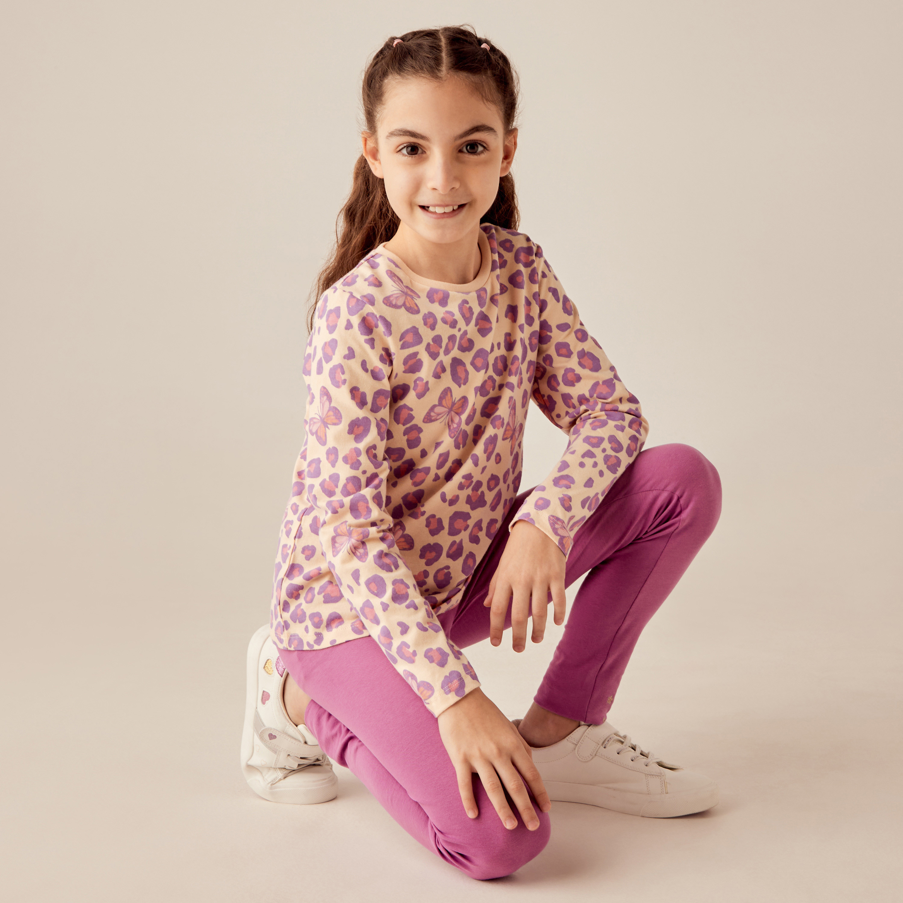 Juniors All-Over Animal Print T-shirt with Long Sleeves-girls-clothing-tshirts-image-1