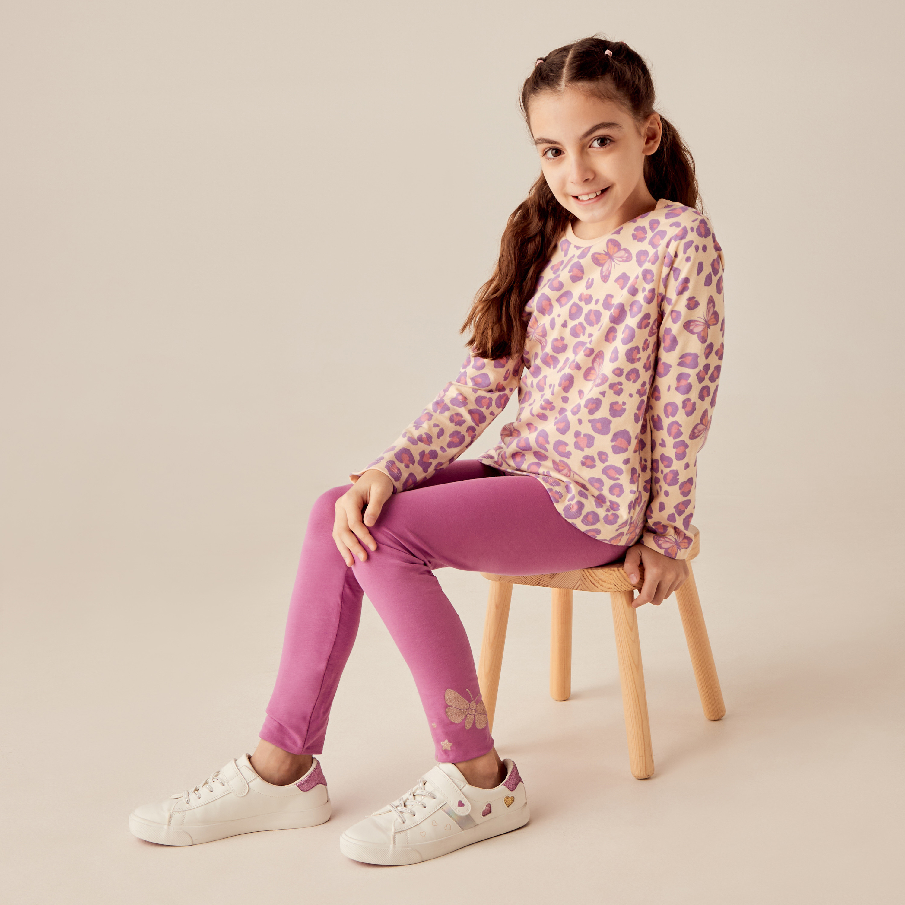 Juniors All-Over Animal Print T-shirt with Long Sleeves-girls-clothing-tshirts-image-2