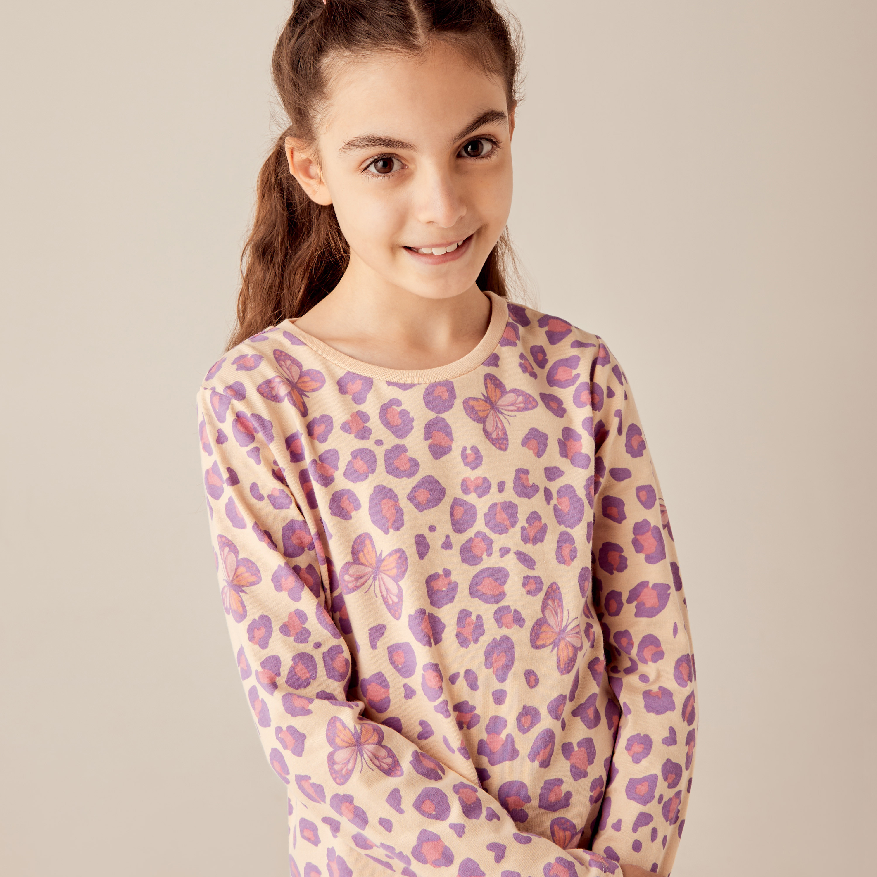 Juniors All-Over Animal Print T-shirt with Long Sleeves-girls-clothing-tshirts-image-3