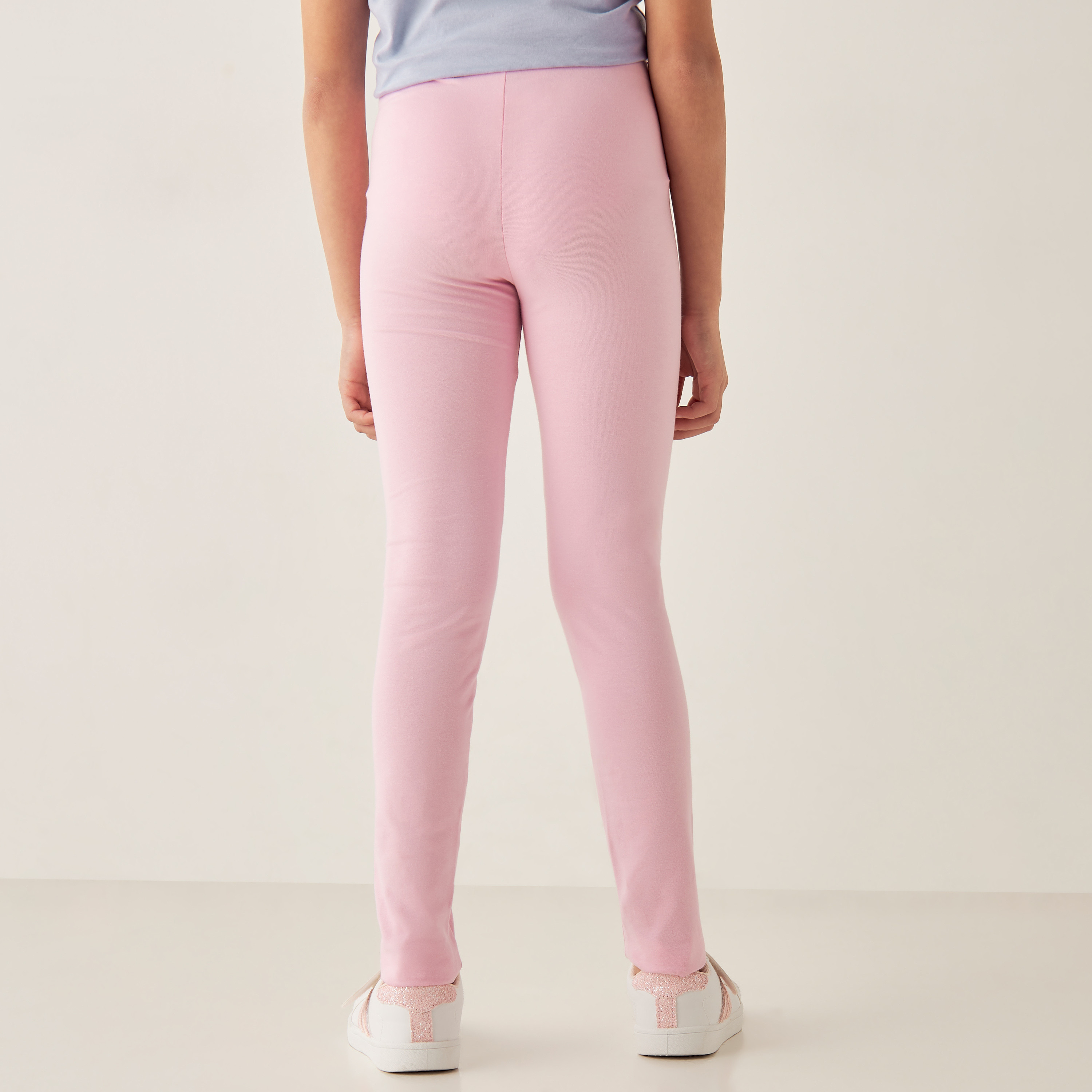 Juniors Heart Print Cotton Leggings with Elasticated Waistband-girls-clothing-bottoms-leggings-image-3