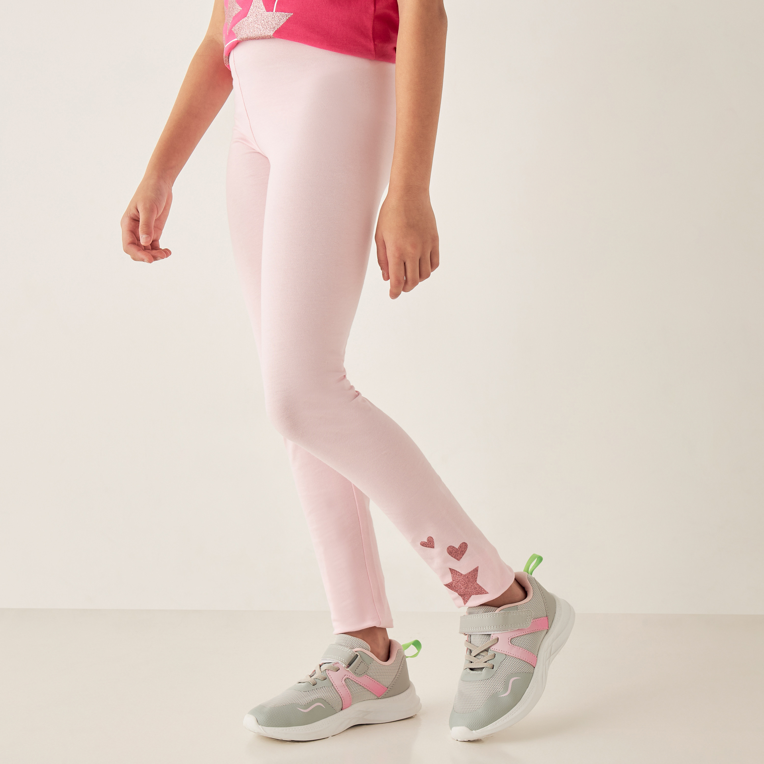 Buy Juniors Heart and Star Glitter Print Leggings with Elasticated Waistband Online for Girls Centrepoint UAE