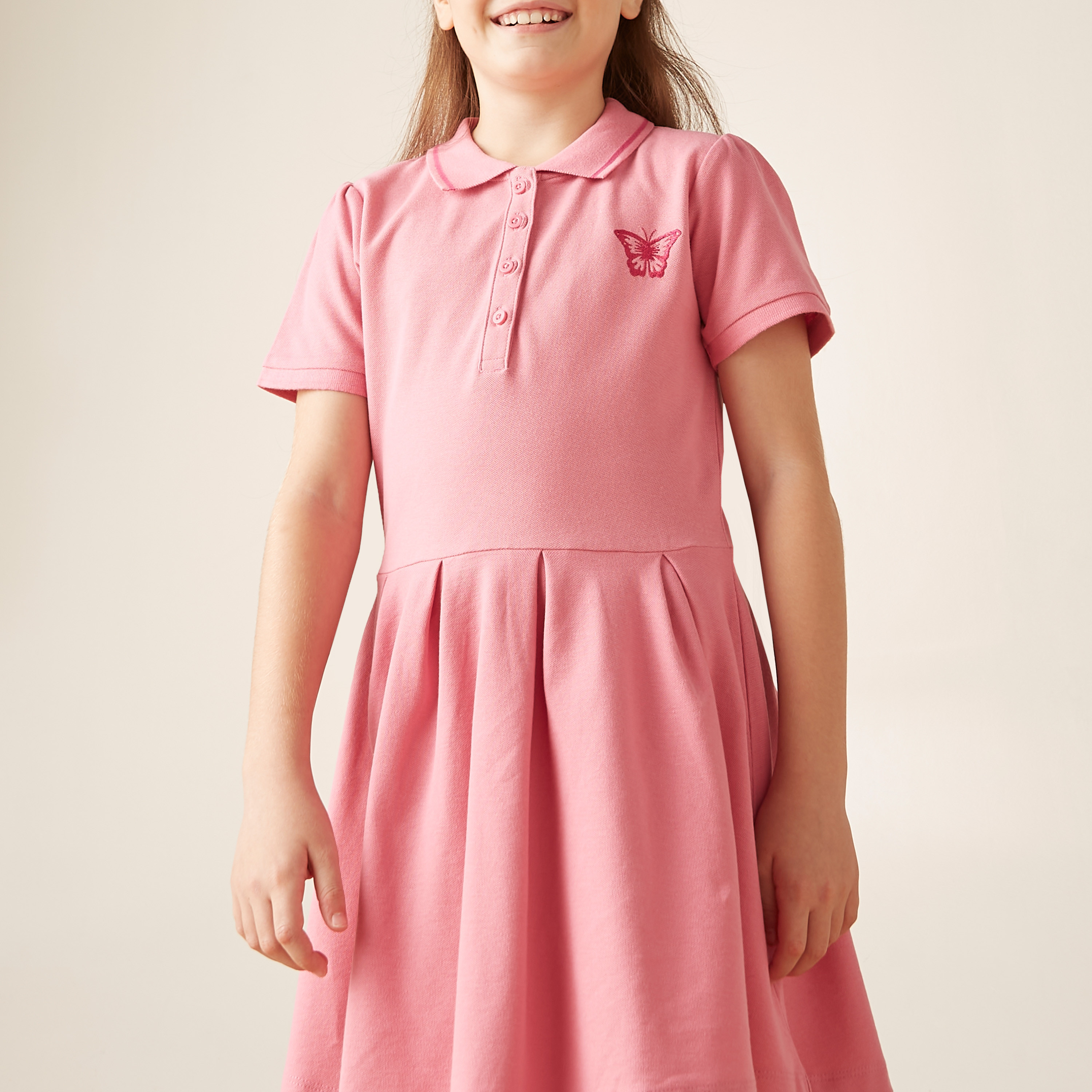 Buy Juniors Butterfly Embroidered Polo Dress with Short