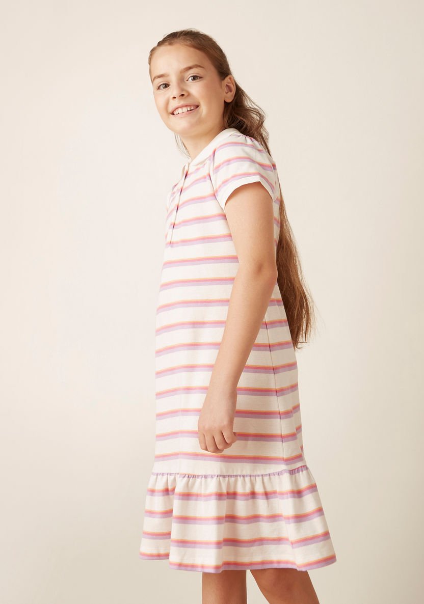 Juniors Striped Polo Dress with Short Sleeves-Dresses%2C Gowns and Frocks-image-0