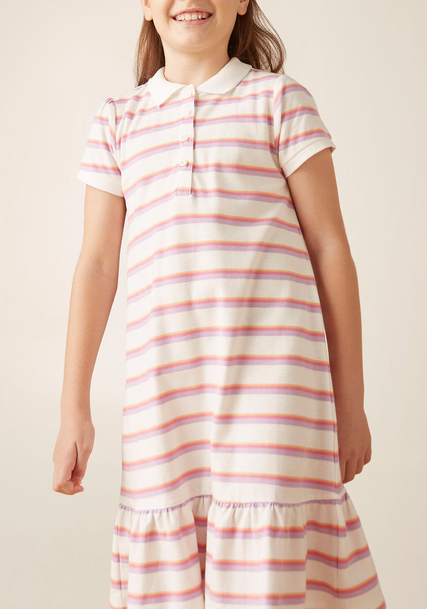 Juniors Striped Polo Dress with Short Sleeves-Dresses%2C Gowns and Frocks-image-2