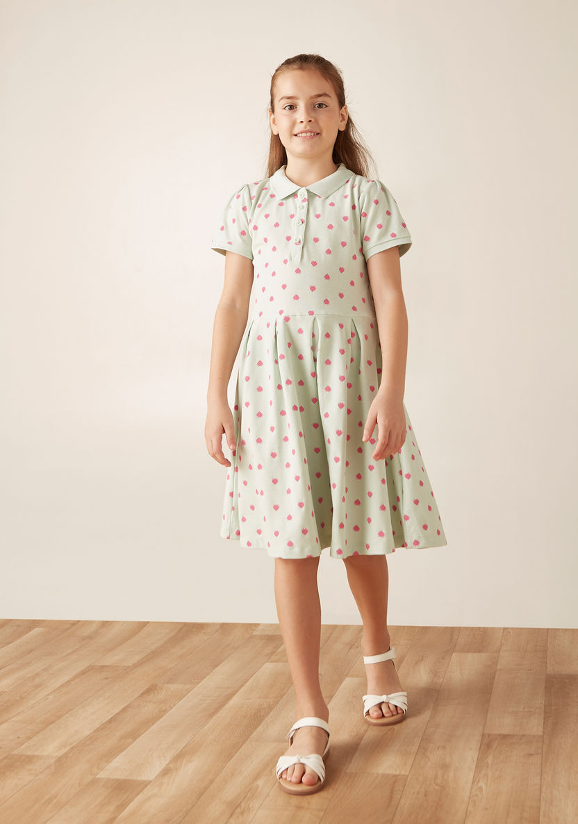 Juniors All-Over Heart Print Polo Dress with Short Sleeves-Dresses%2C Gowns and Frocks-image-1
