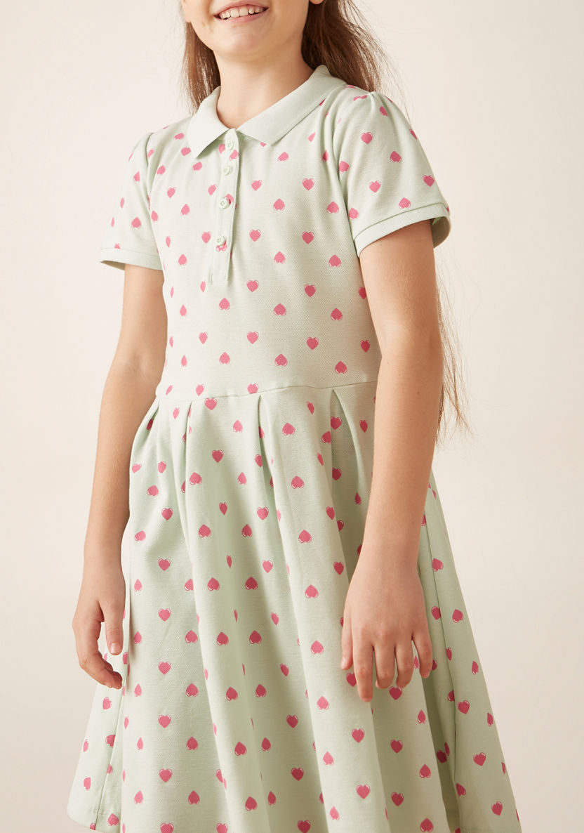 Juniors All-Over Heart Print Polo Dress with Short Sleeves-Dresses%2C Gowns and Frocks-image-2