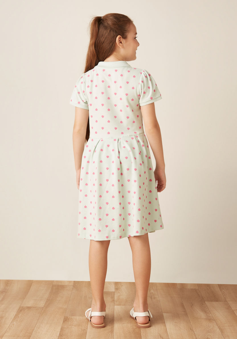 Juniors All-Over Heart Print Polo Dress with Short Sleeves-Dresses%2C Gowns and Frocks-image-3