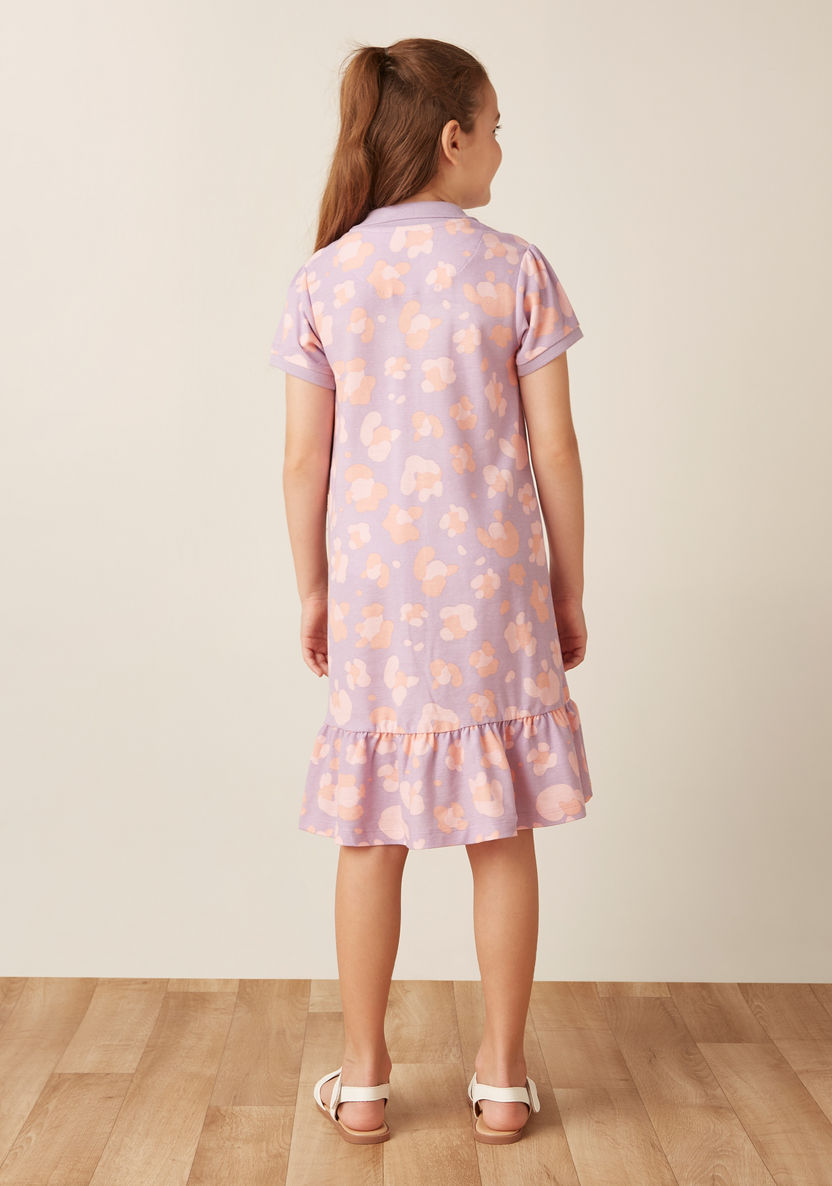 Juniors All-Over Abstract Print Polo Dress with Drop Waist and Short Sleeves-Dresses%2C Gowns and Frocks-image-3