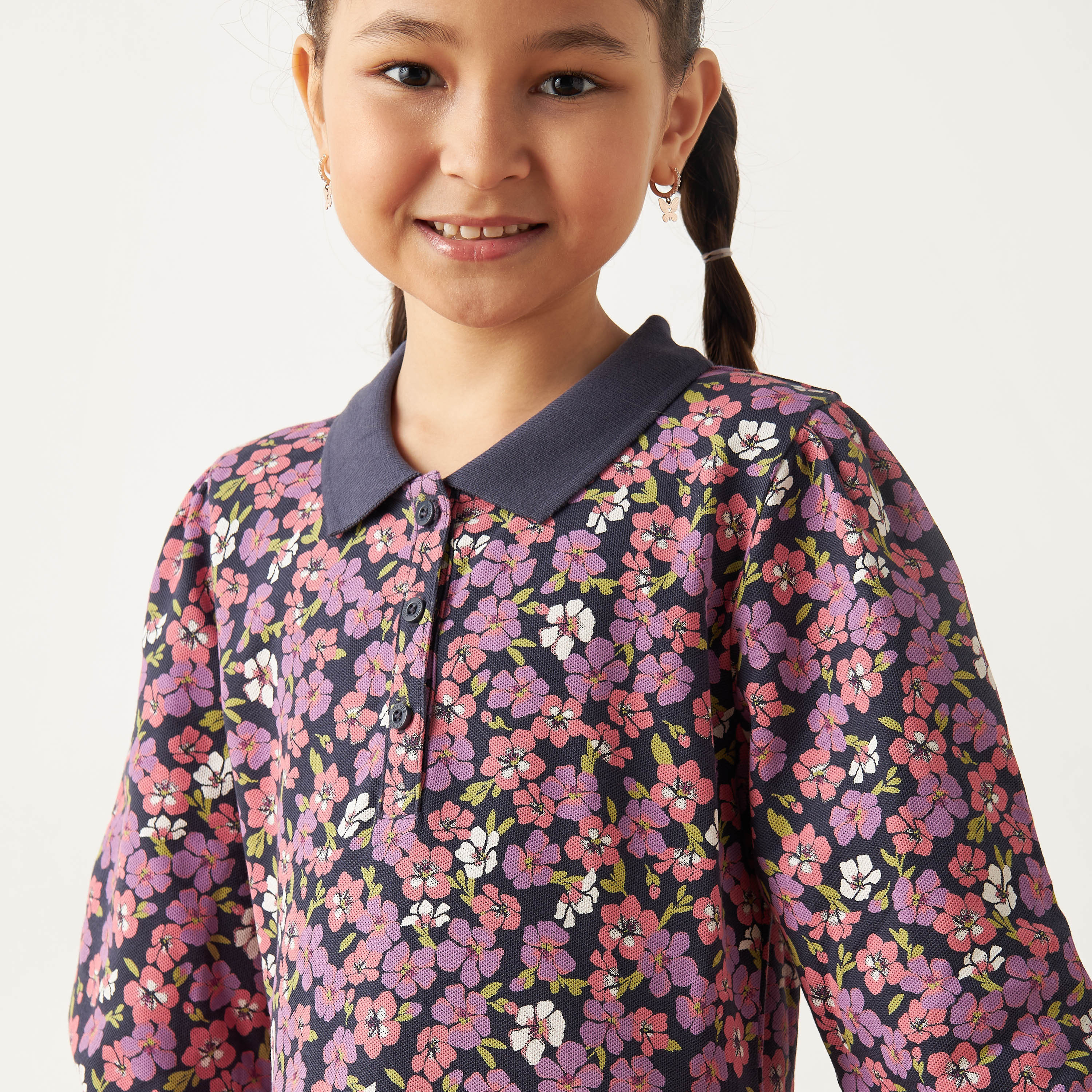 Juniors All-Over Floral Print Polo Dress with Long Sleeves-girls-clothing-dressesandjumpsuits-image-3