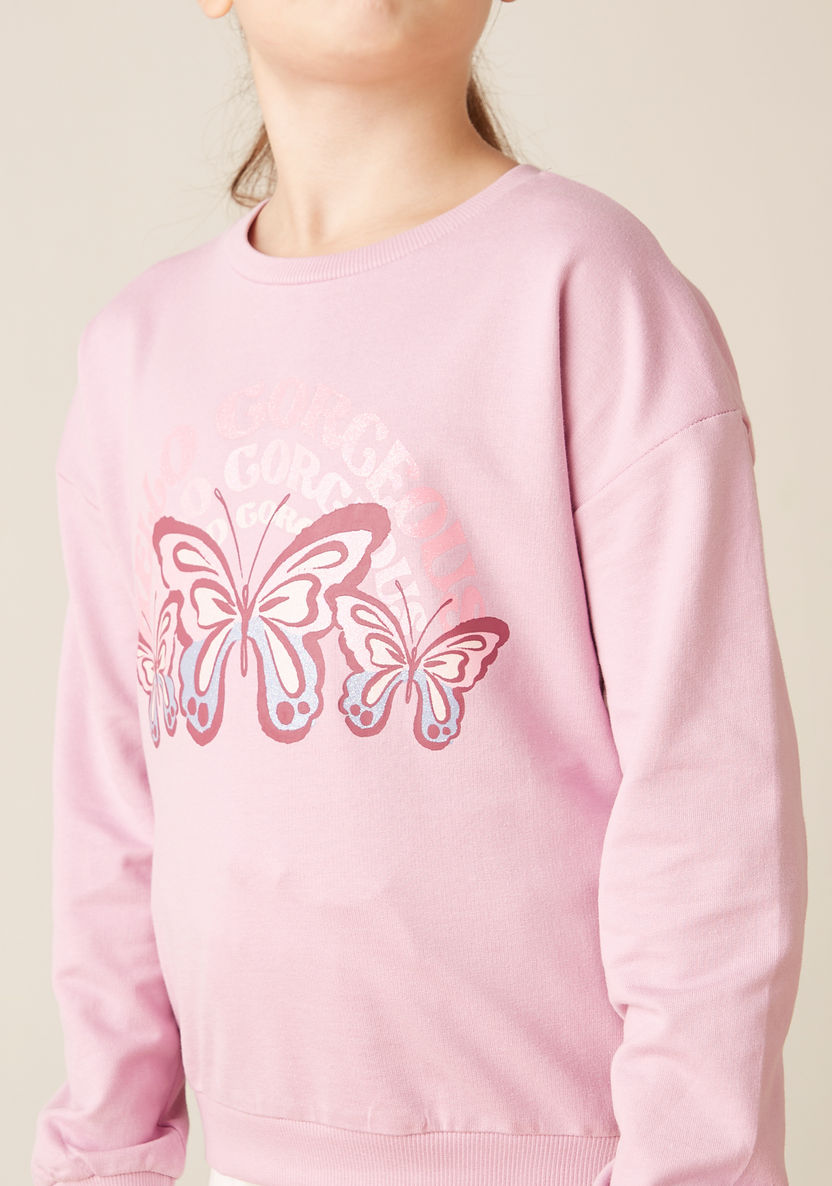 Juniors Butterfly Print Sweatshirt with Long Sleeves-Sweatshirts-image-2