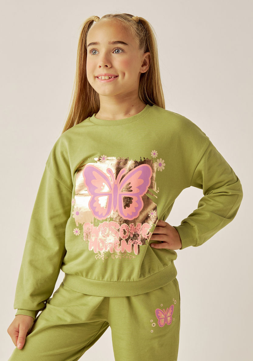 Juniors Butterfly Print Sweatshirt with Long Sleeves-Sweatshirts-image-0