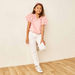 Juniors Solid Top with Short Ruffle Sleeves and Button Closure-Blouses-thumbnailMobile-1