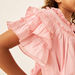 Juniors Solid Top with Short Ruffle Sleeves and Button Closure-Blouses-thumbnail-2