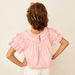 Juniors Solid Top with Short Ruffle Sleeves and Button Closure-Blouses-thumbnail-3