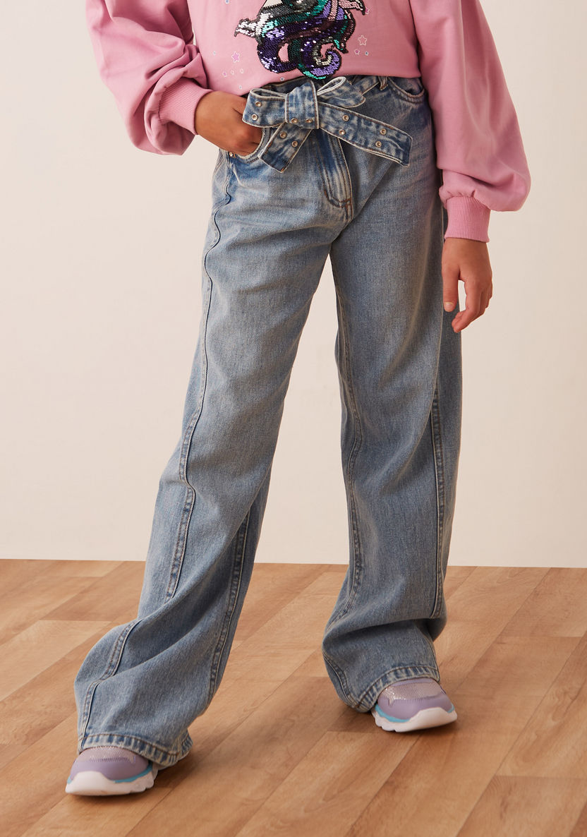 Juniors Girls' Jeans with Tie-Up Belt-Pants-image-1