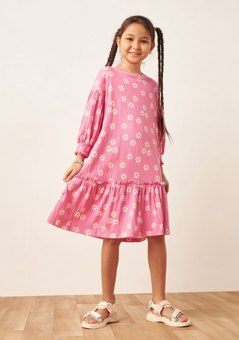 Juniors All-Over Floral Print Dress with Long Sleeves-Dresses%2C Gowns and Frocks-image-0