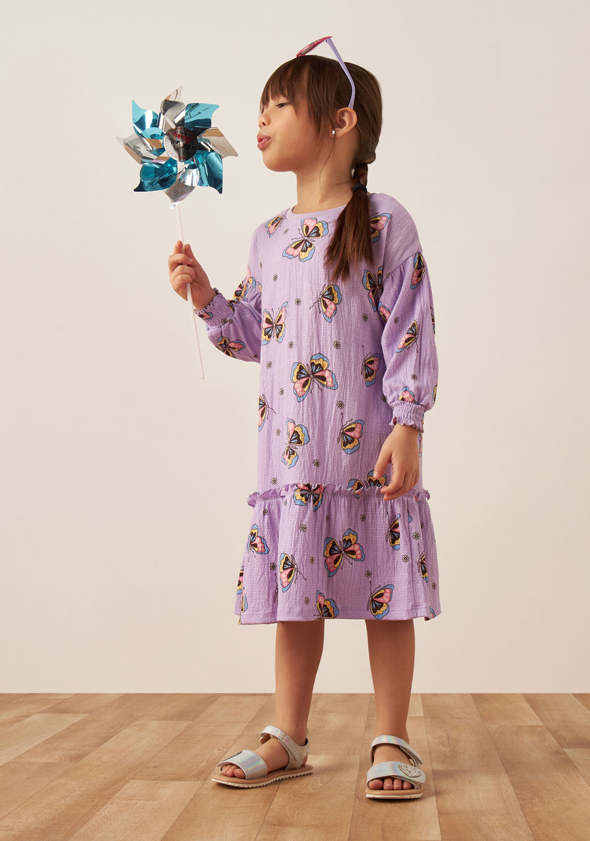 Juniors All-Over Butterfly Print Dress with Long Sleeves-Dresses%2C Gowns and Frocks-image-1
