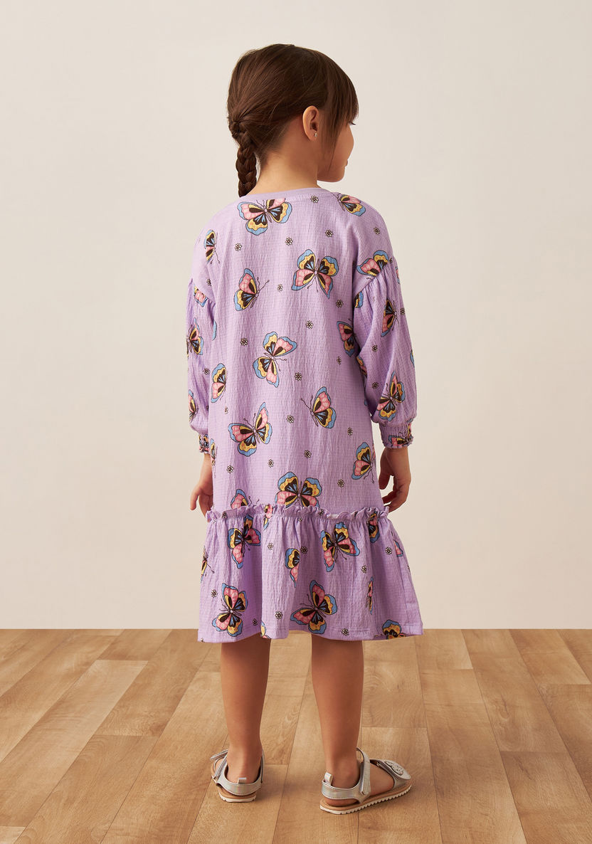 Juniors All-Over Butterfly Print Dress with Long Sleeves-Dresses%2C Gowns and Frocks-image-3