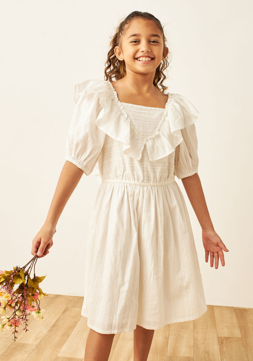 Juniors Textured Dress with Overlay Detail and Short Sleeves-Dresses%2C Gowns and Frocks-image-0
