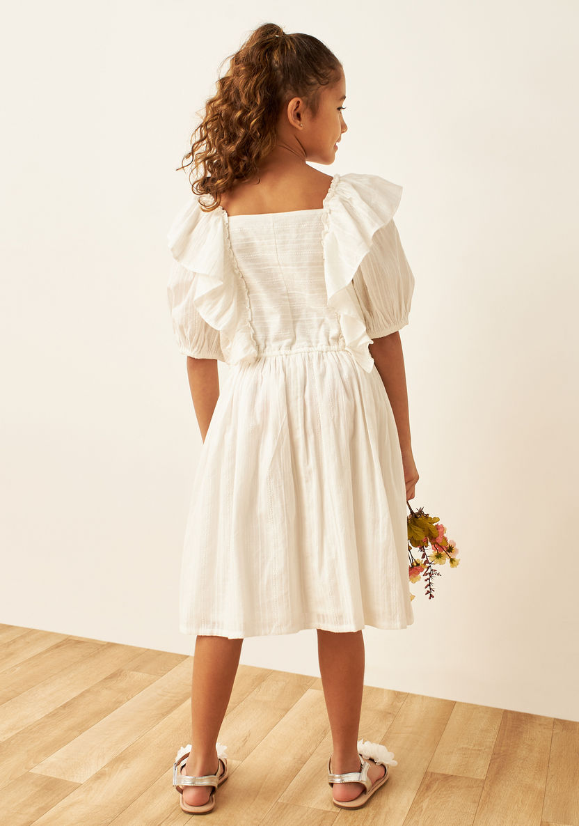 Juniors Textured Dress with Overlay Detail and Short Sleeves-Dresses%2C Gowns and Frocks-image-3