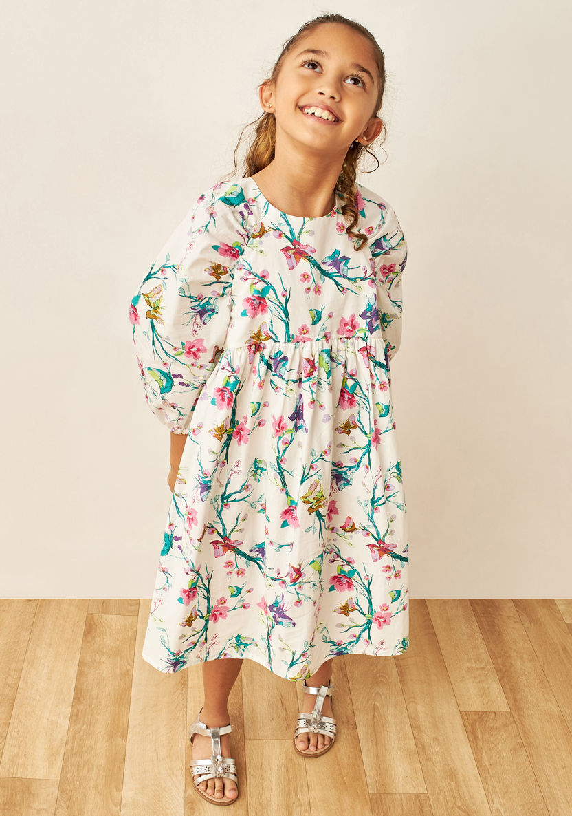 Juniors All-Over Floral Print Dress with Button Closure-Dresses%2C Gowns and Frocks-image-1
