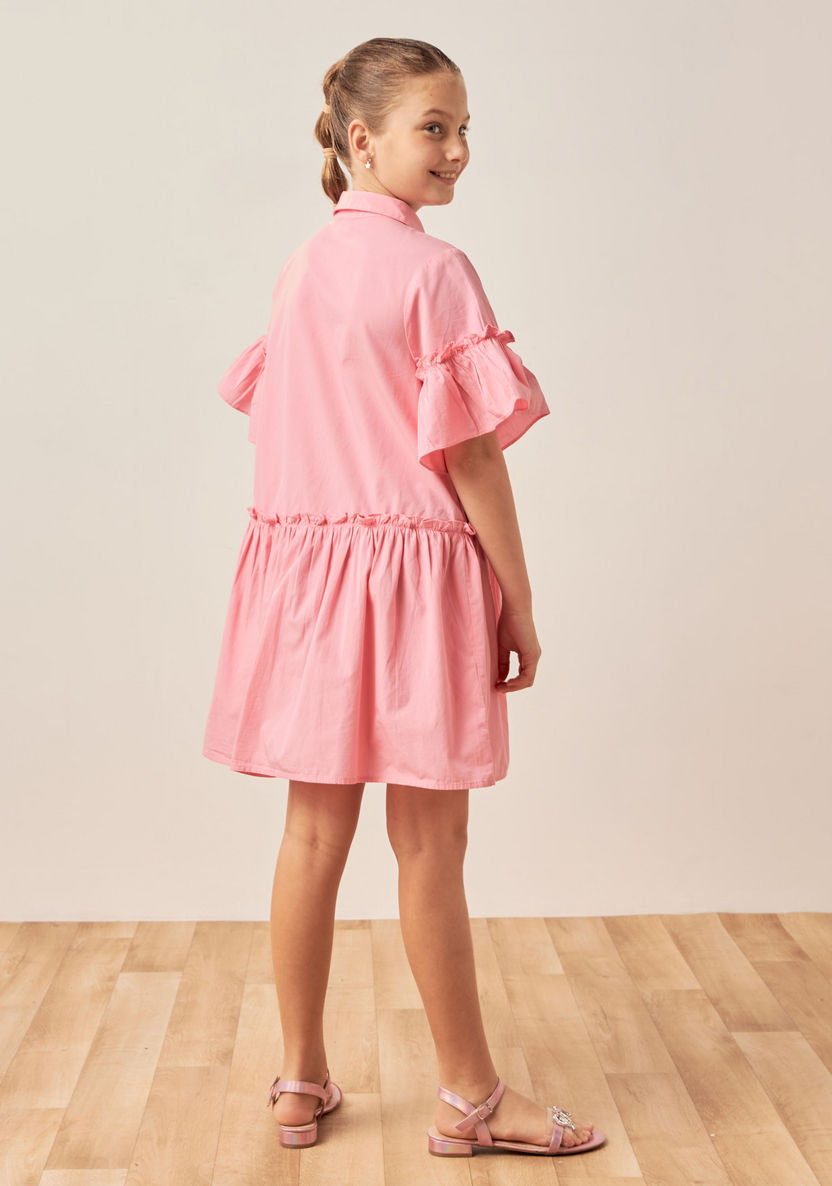 Juniors Solid Shirt Dress with Ruffles-Dresses%2C Gowns and Frocks-image-3