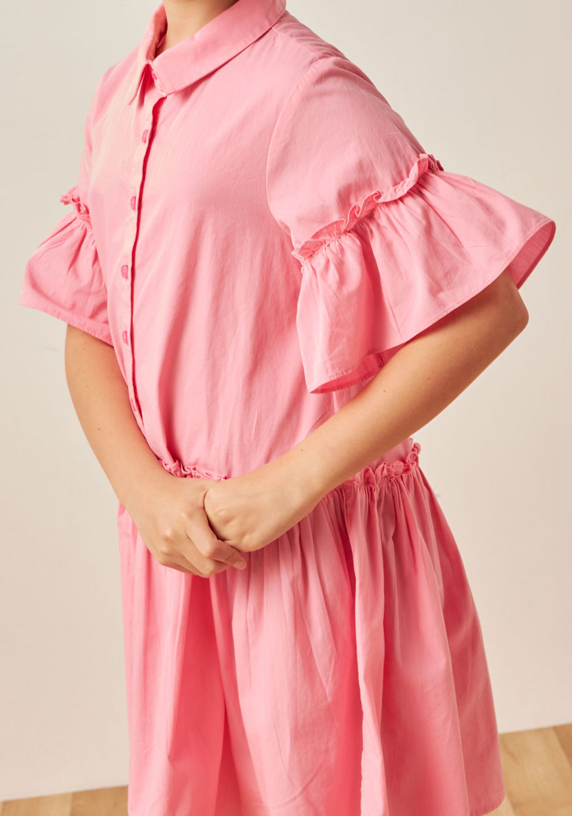 Juniors Solid Shirt Dress with Ruffles-Dresses%2C Gowns and Frocks-image-4