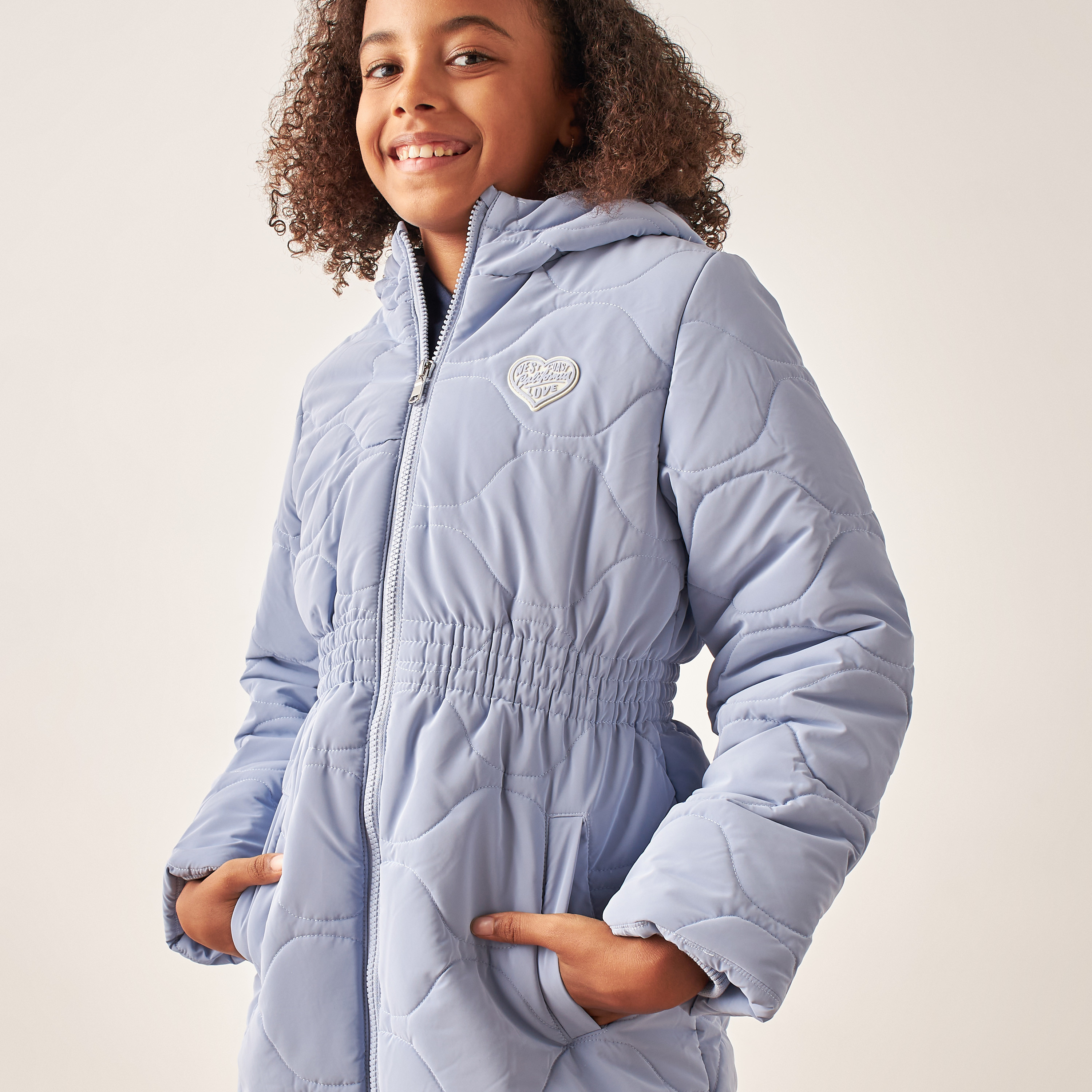 Buy Juniors Quilted Puffer Jacket with Hood and Long Sleeves