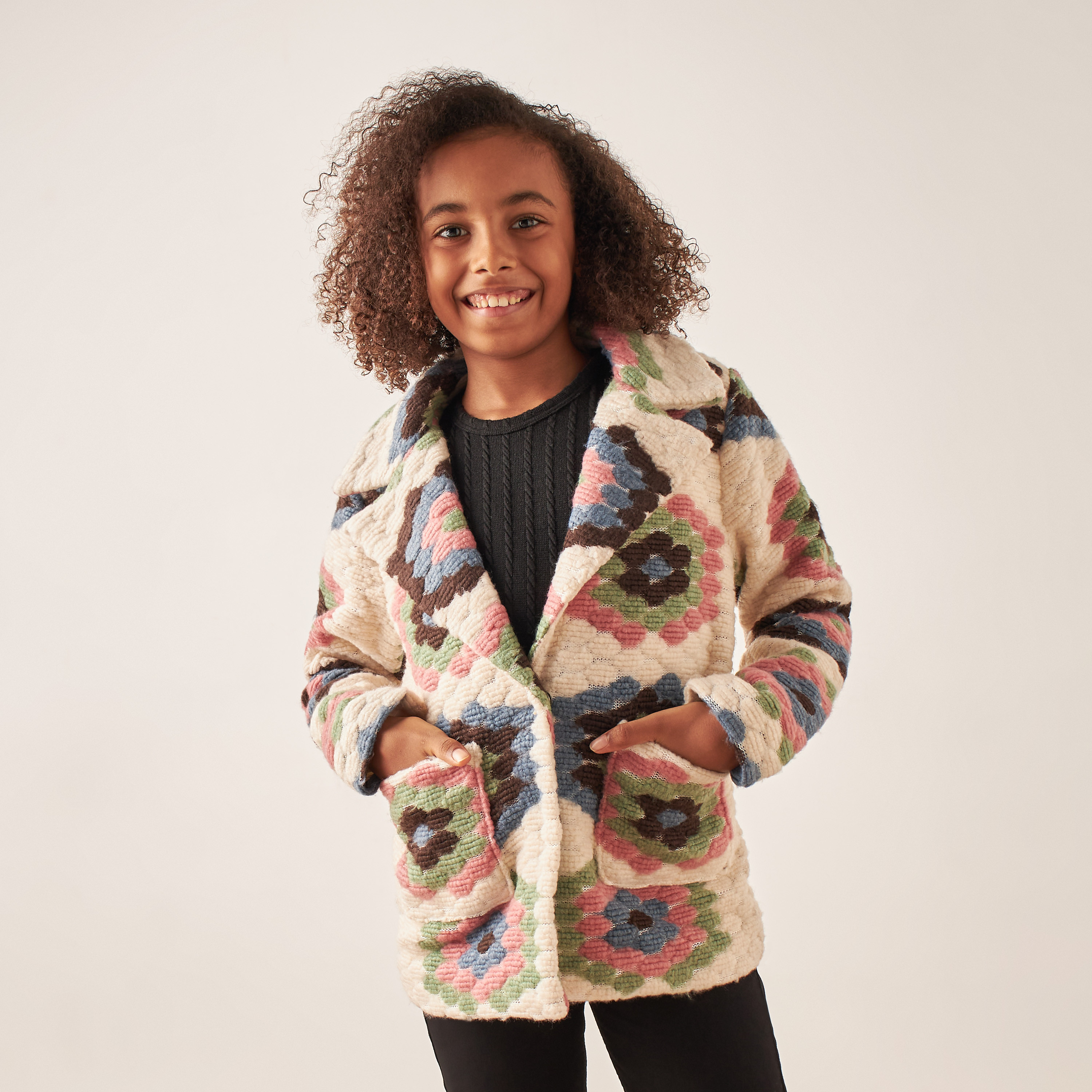 جاكيت بارز الملمس بأكمام طويلة وجيوب من جونيورز-girls-clothing-winterwear-jacketsandcoats-image-1