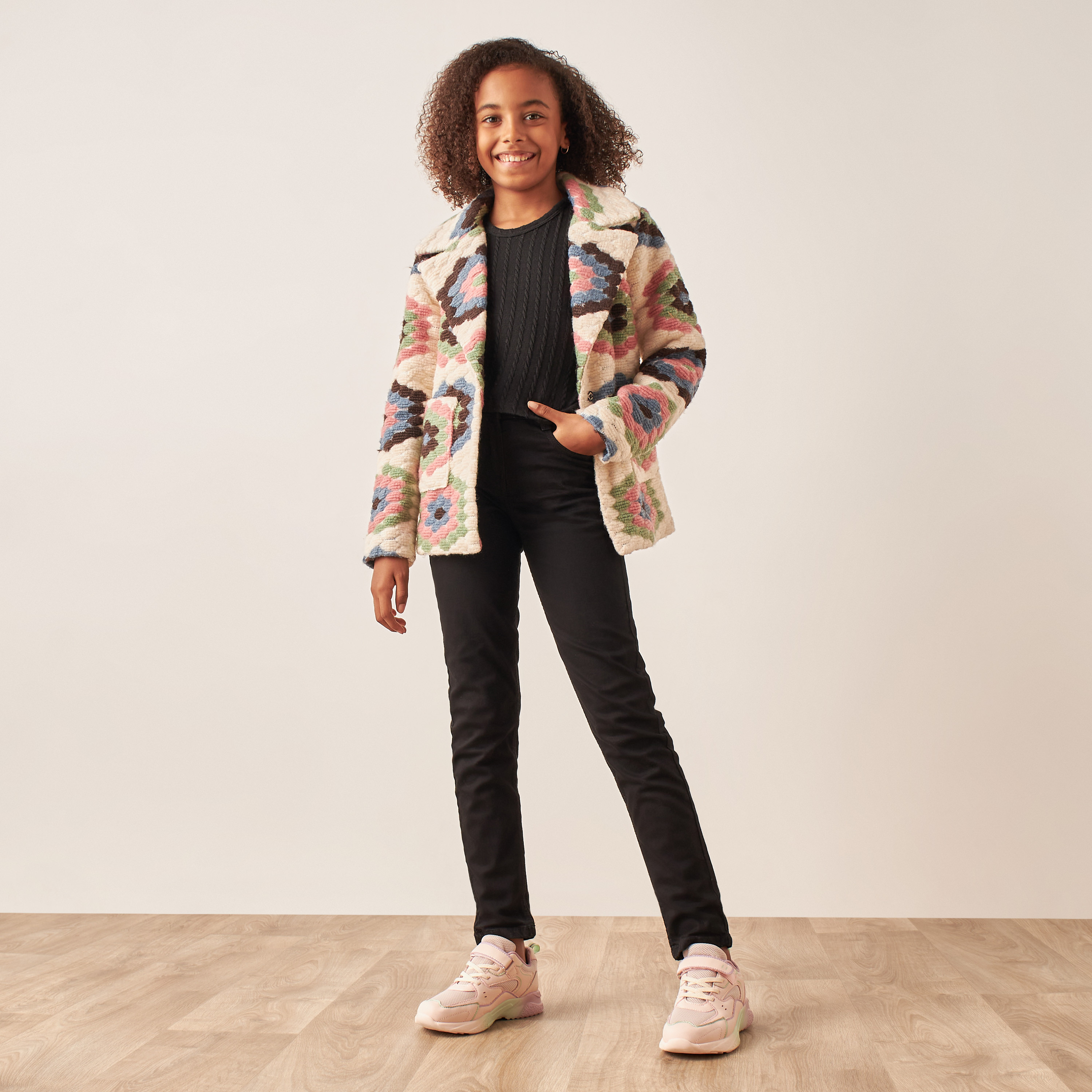 جاكيت بارز الملمس بأكمام طويلة وجيوب من جونيورز-girls-clothing-winterwear-jacketsandcoats-image-2