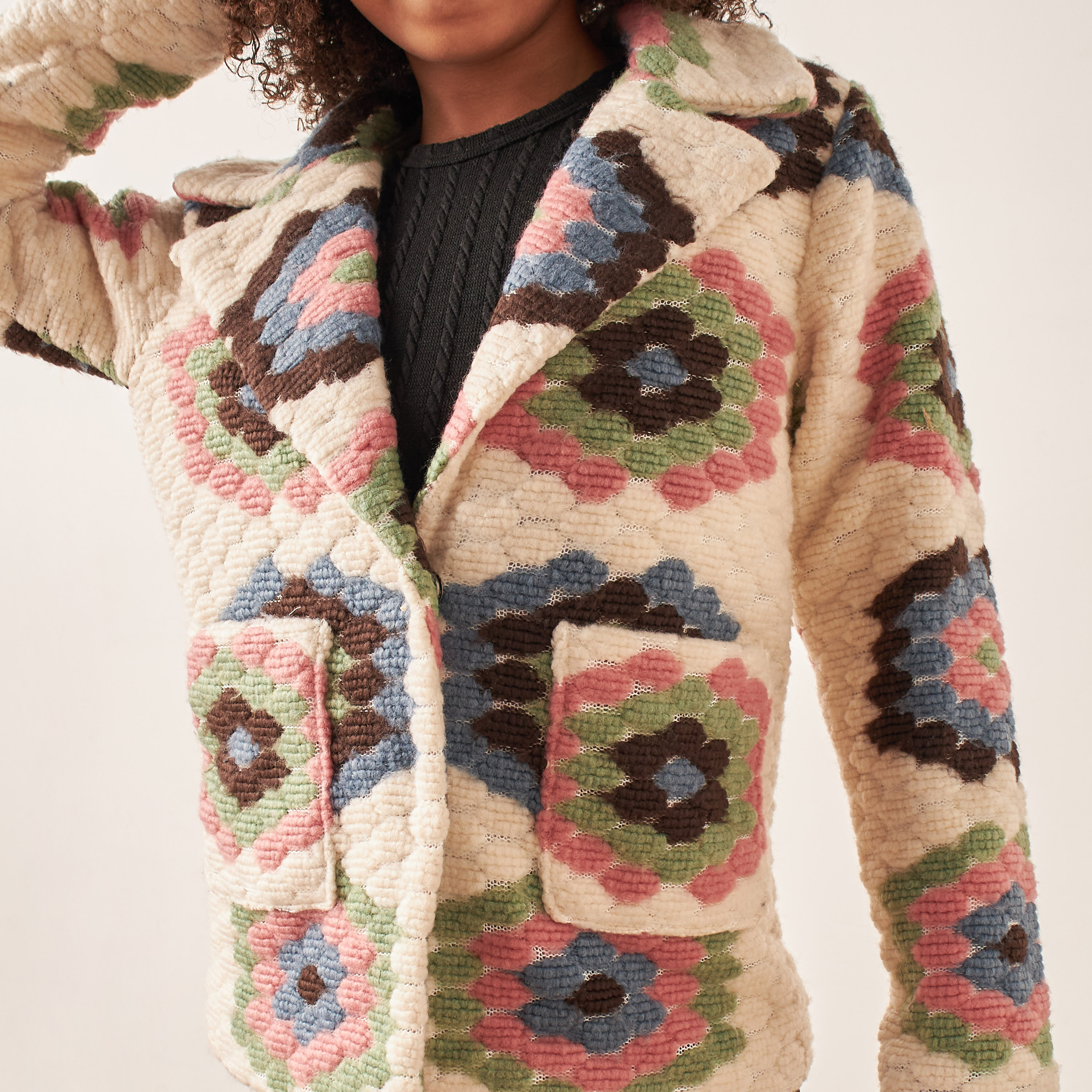 Juniors Textured Jacket with Pockets and Long Sleeves-girls-clothing-winterwear-jacketsandcoats-image-3