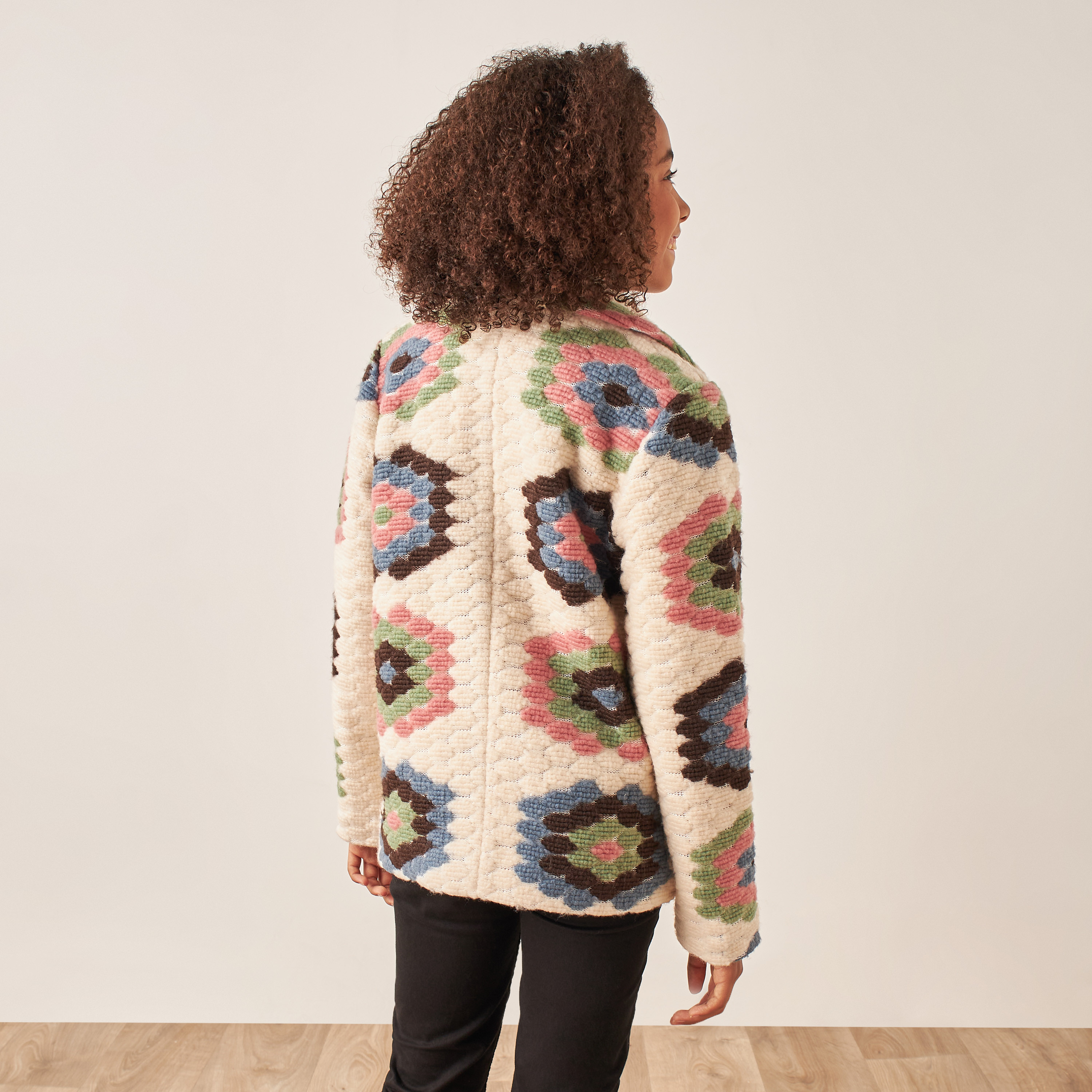 Juniors Textured Jacket with Pockets and Long Sleeves-girls-clothing-winterwear-jacketsandcoats-image-4