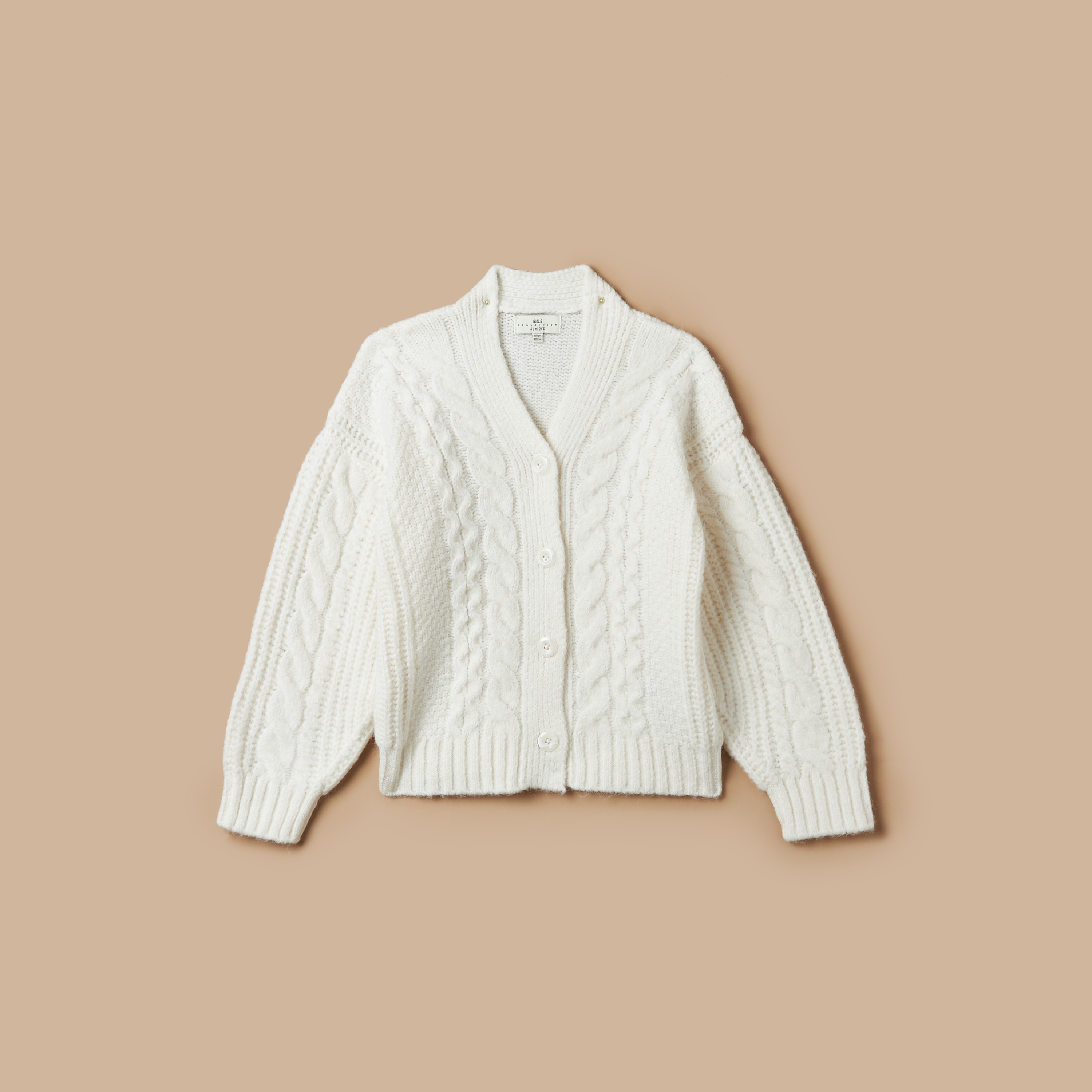 Buy Juniors Cable Knit Textured Cardigan with Long Sleeves Online Mothercare Bahrain