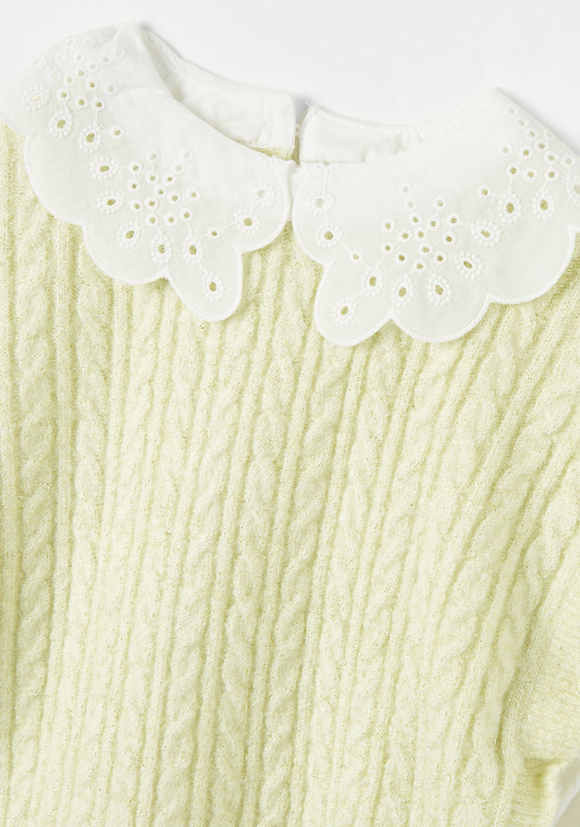 Juniors Textured Pullover with Schiffli Peter Pan Collar and Long Sleeves-Sweaters and Cardigans-image-1