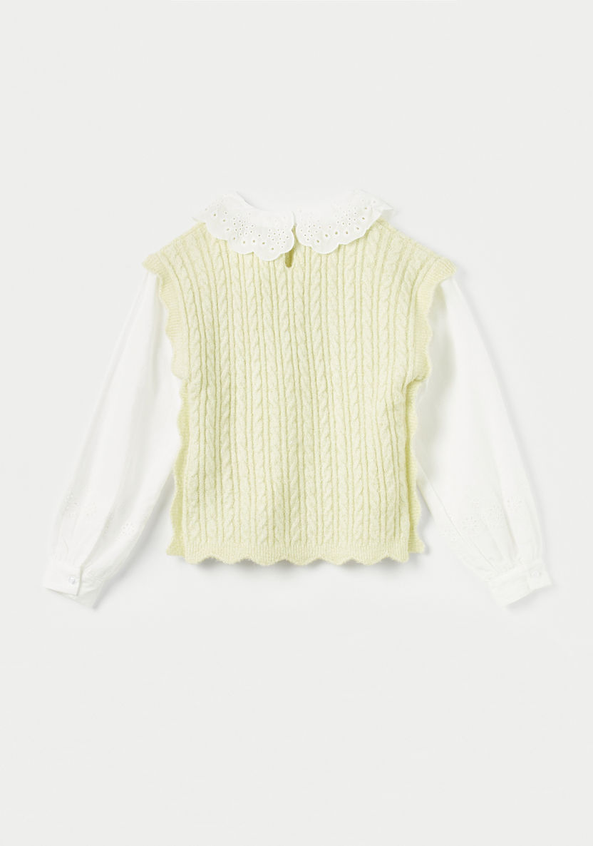 Juniors Textured Pullover with Schiffli Peter Pan Collar and Long Sleeves-Sweaters and Cardigans-image-3